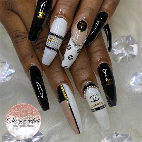 chanel logo gold nails|12 Logo Nail Ideas That Bring Luxury to Your Fingertips .